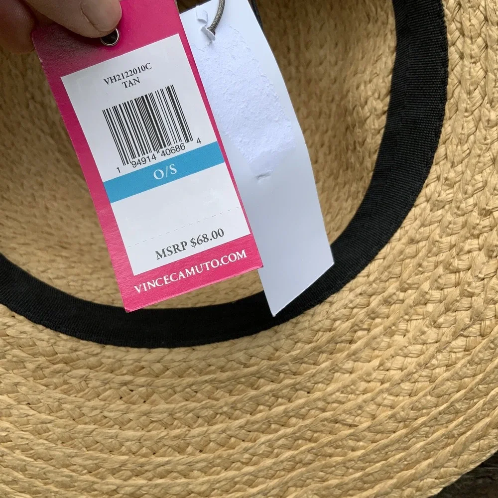 VINCE‎ CAMUTO Chain Trim Woven Paper Panama Hat Natural OS Packable NWT
